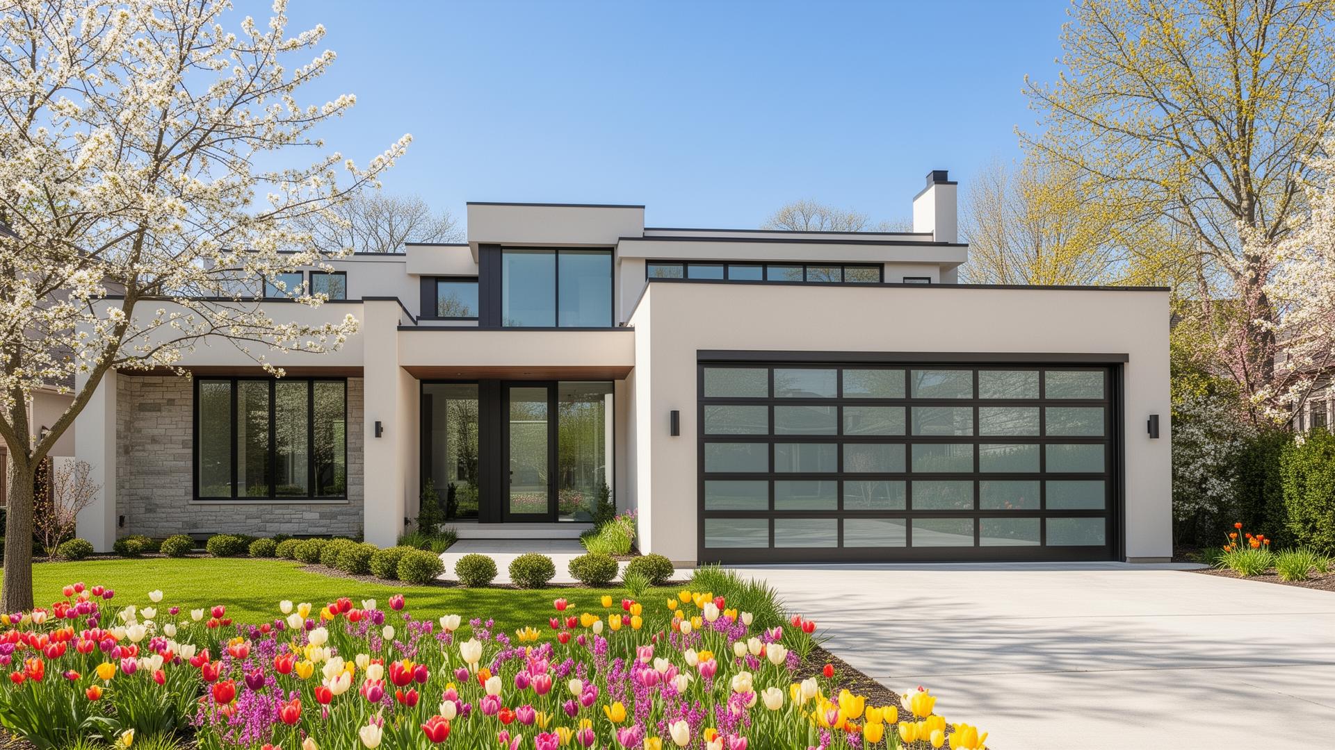 Modern home with contemporary garage door